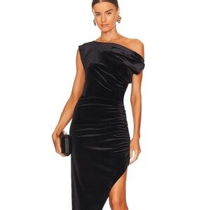 Norma Kamali Drop Shoulder Side Drape Gown in Black